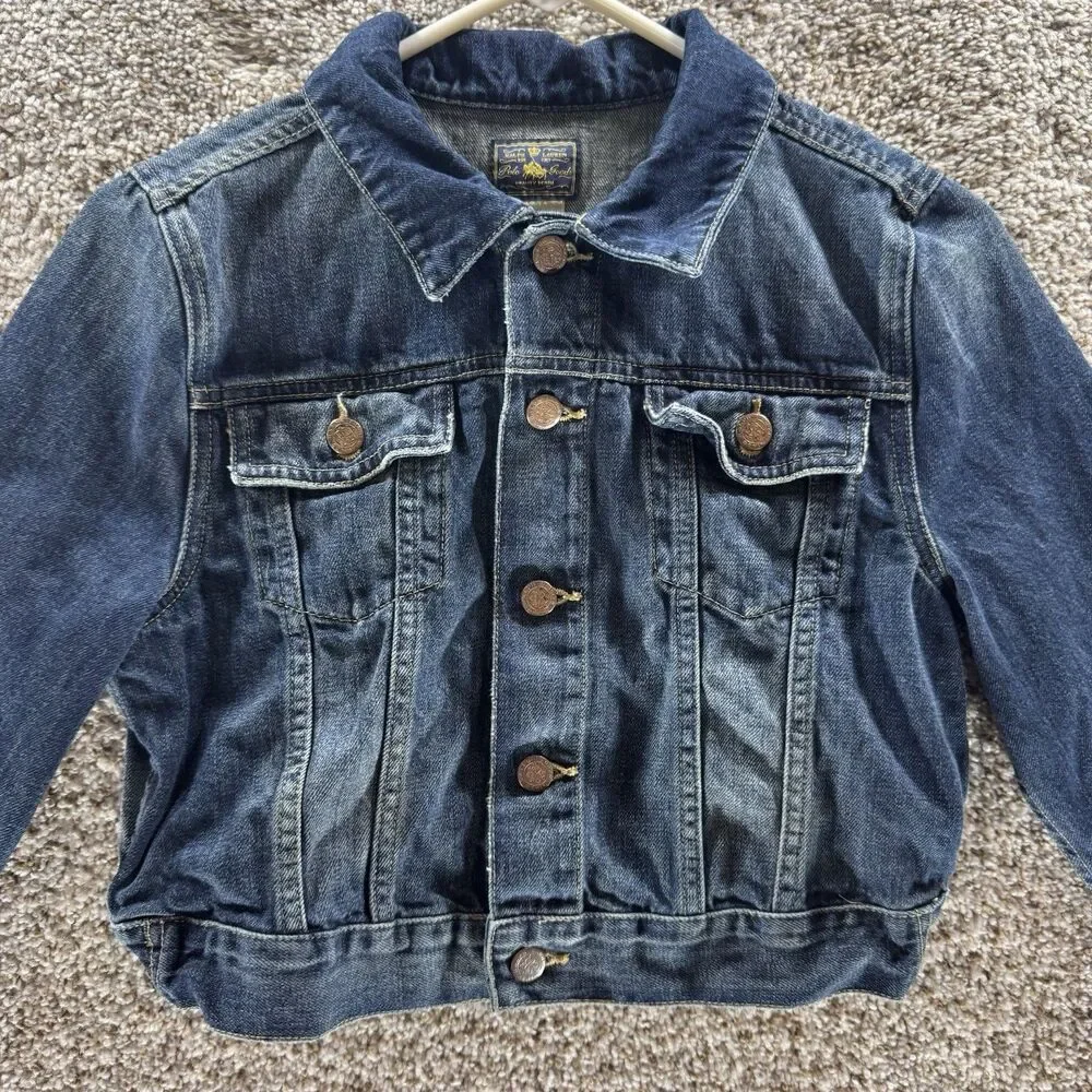 Polo Ralph Lauren Denim Jacket Girls 10 Blue Trucker Youth Cropped‎ Pockets Kids